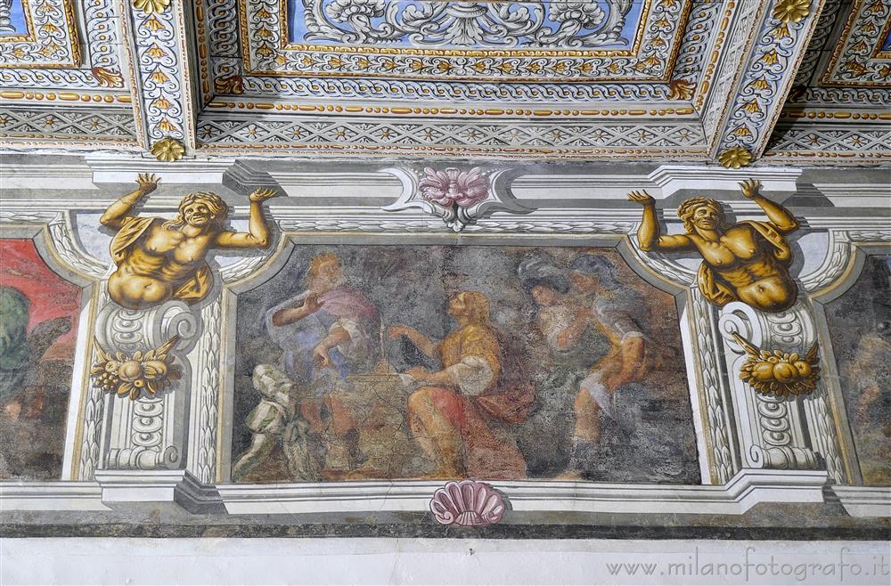 Masserano (Biella, Italy) - Detail of the decorations under the ceiling the Hall of Heroes and Heroines of the Palace of the Princes